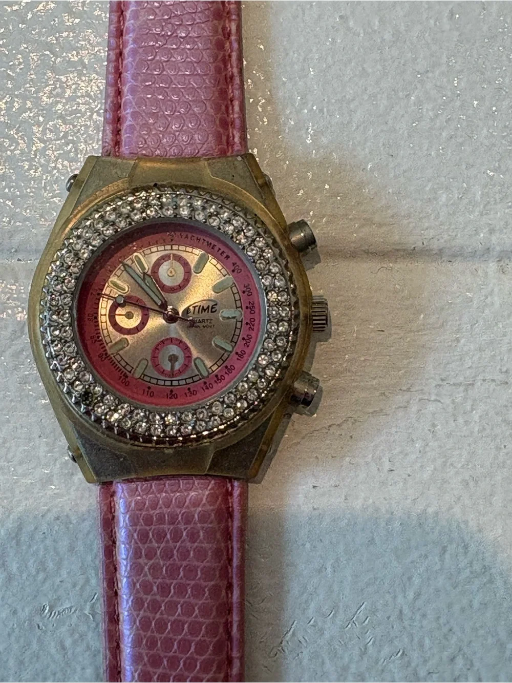 Time and Tru Pink Crystal-Trim Watch with Pink Dial and Strap